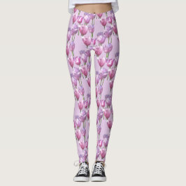 Legging Perna do Padrão das Tulipas Rosa Sunny