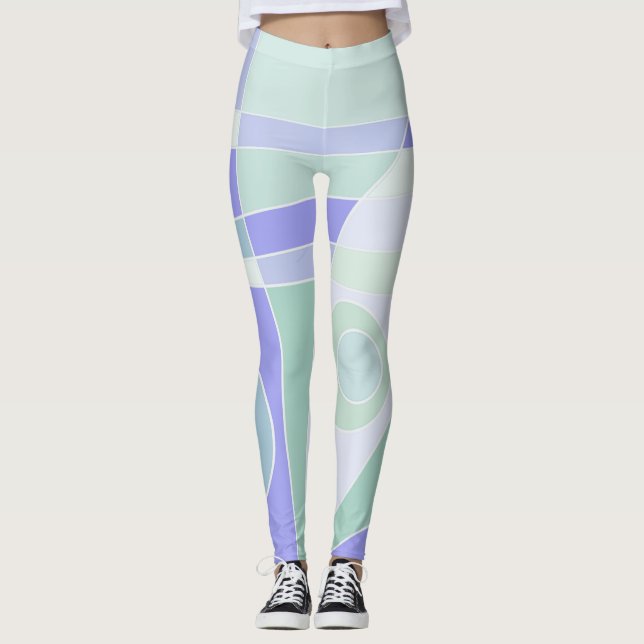Legging Pernas Abstrato Surfing Pastel Purple Green (Frente)