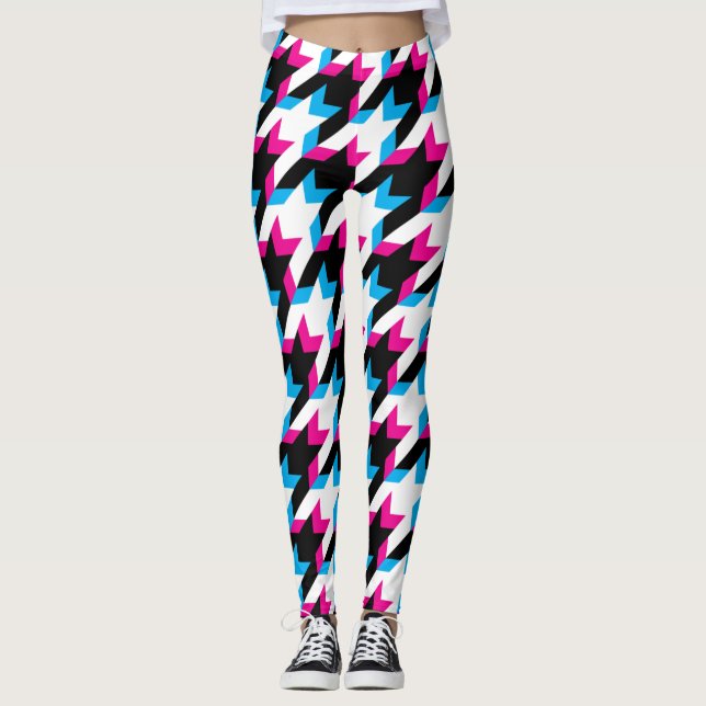 Legging Pernas Azuis e Rosa do Houndstooth (Frente)