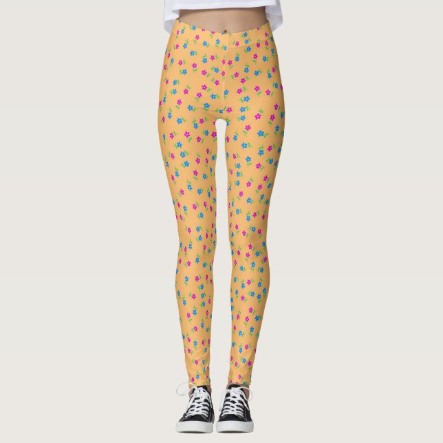 Legging Pernas bonito das Flores Laranja (Frente)