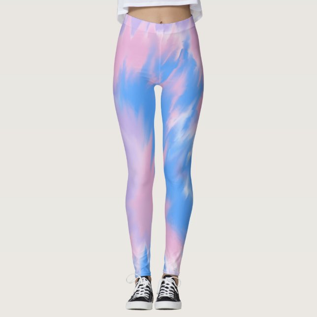 Legging Pernas bonito em Púrpura Azul Pastel e Rosa (Frente)