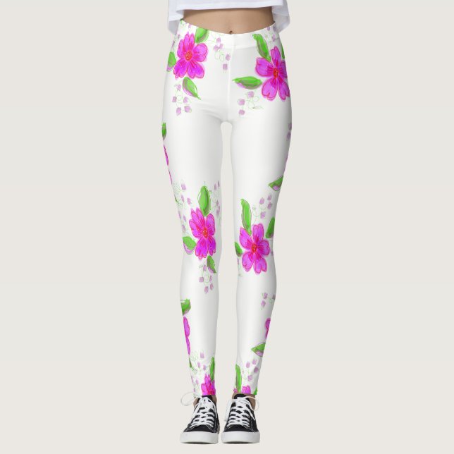 Legging Pernas brancas com Impressão cor-de-rosa (Frente)