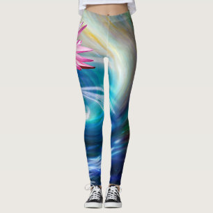 Legging Pernas brancas em espiral azul da flor rosa