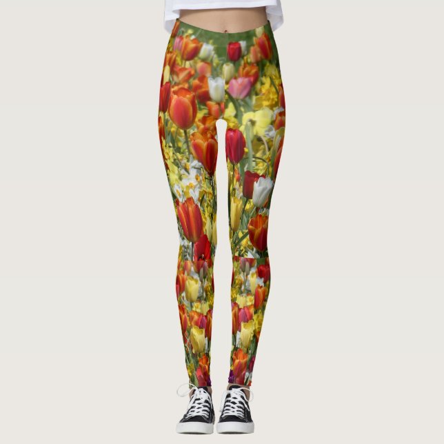 Legging Pernas Coloridas e Daffodils Flores (Frente)