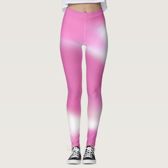 Legging Pernas com abstrato cor-de-rosa e design branco (Frente)