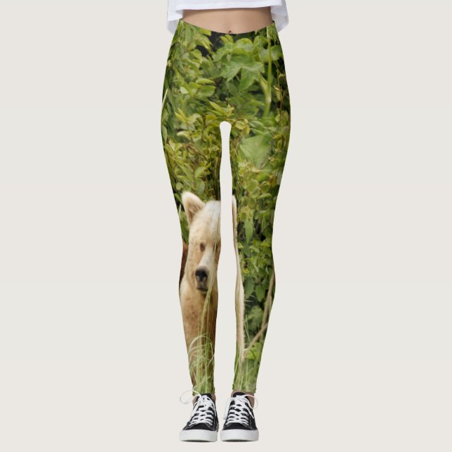 Legging pernas com dois filhotes de ursos grizzles e mãe (Frente)