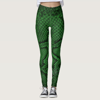 Legging Pernas com padrão de pele verde-escura