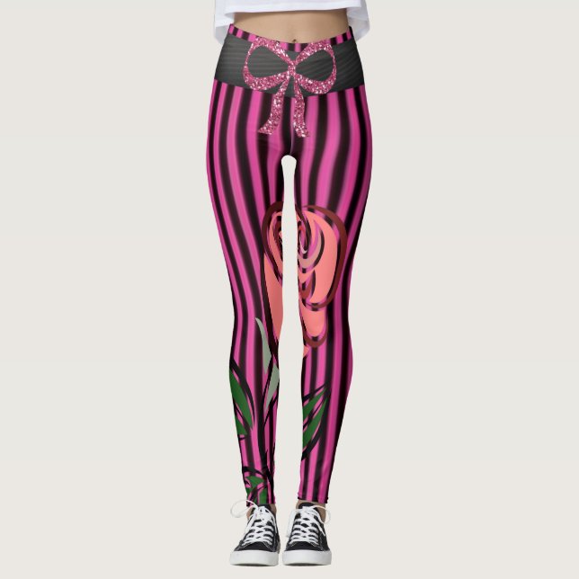 Legging pernas compridas e pretas cor-de-rosa (Frente)