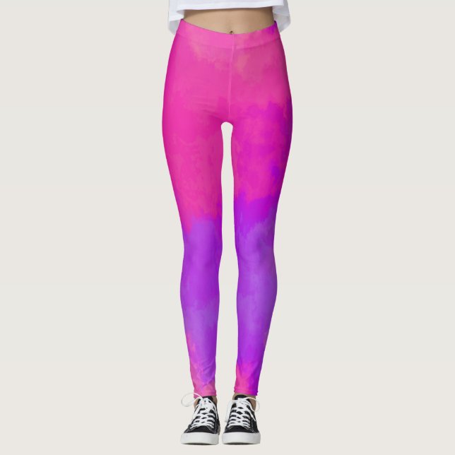 Legging Pernas cor-de-rosa-abstrato e roxas (Frente)