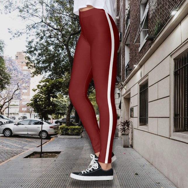 Legging Pernas da Borgonha na moda com Faixa Lateral Branc (Criador carregado)