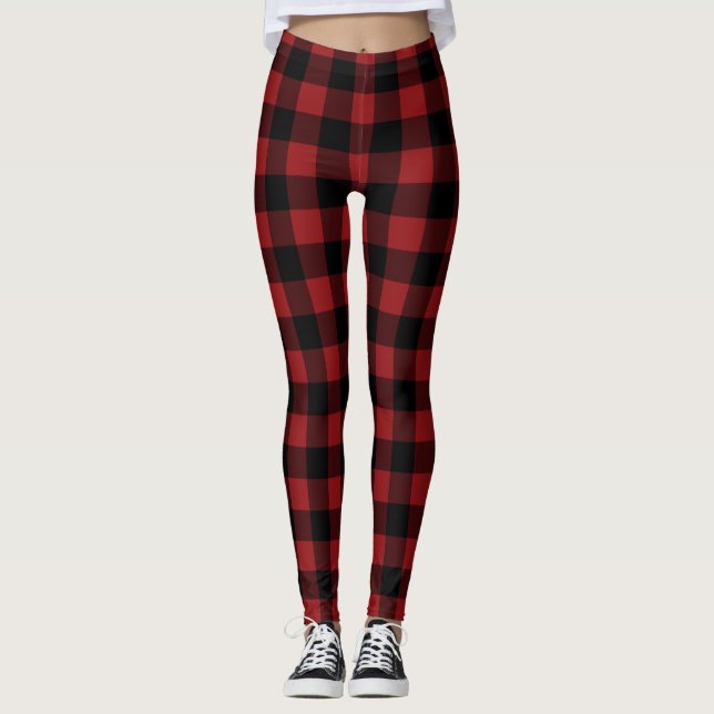 Legging Pernas da Xadrez vermelha (Frente)