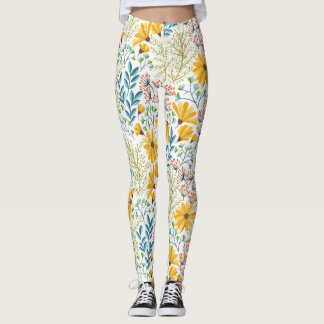 Legging Pernas das Flores Amarelas, Teais e Rosa