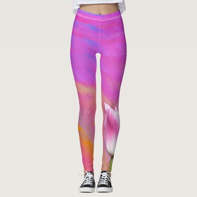 Legging Pernas das Tulipas Rosa Púrpura (Frente)