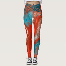 Legging Pernas de abstrato de turquesa e de incêndio