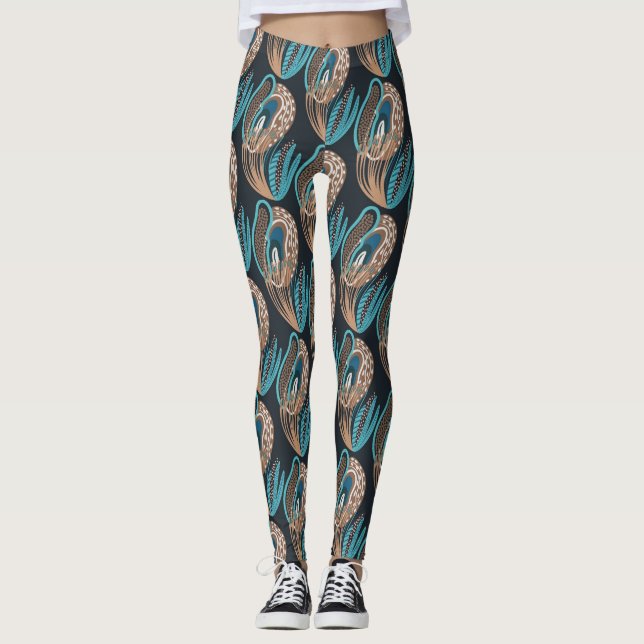 Legging Pernas de Aqua/ Brown Peacock Mulheres (Frente)