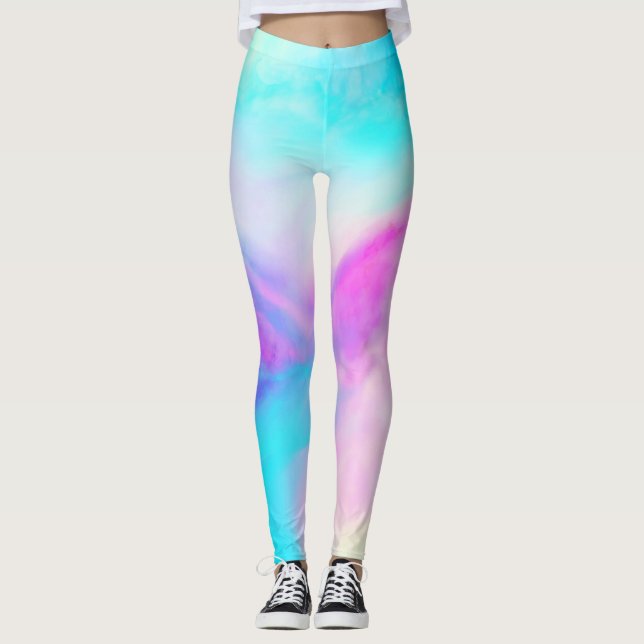 Legging Pernas de Aquarela Céu Azul Roxo (Frente)