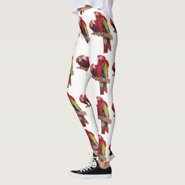 Legging Pernas de Aquarela de Papagaio Vermelho (Esquerda)