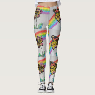 Legging Pernas de Aquarela Monarca Laranja Arco-Íris