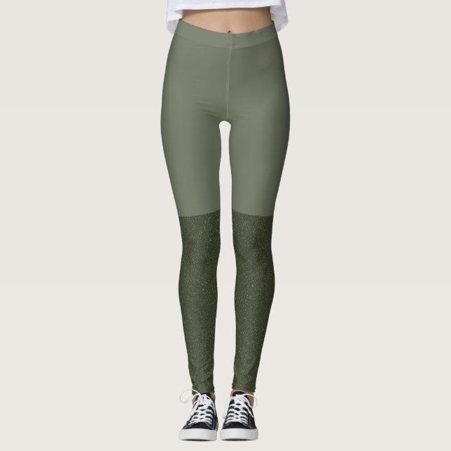 Legging Pernas de blocos verdes em Moss com pernas texturi (Frente)