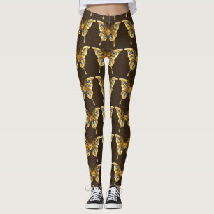 Legging pernas de borboleta dourada