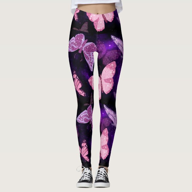 Legging Pernas de borboletas roxas e rosadas (Frente)