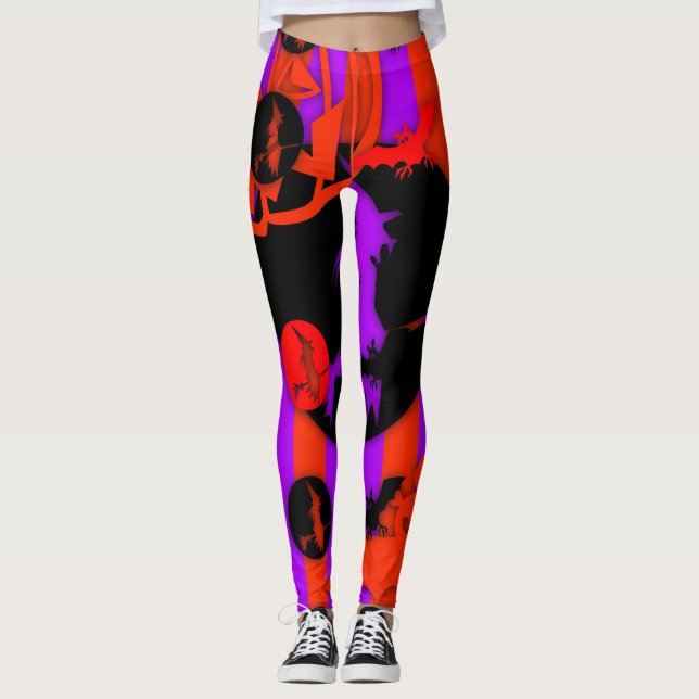 Legging Pernas de bruxas roxas Pop de cor elétrica (Frente)
