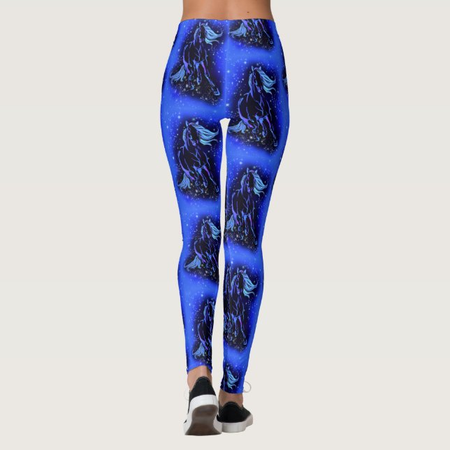 Legging Pernas De Cavalos Correndo Na Noite Azul Estrelada (Verso)