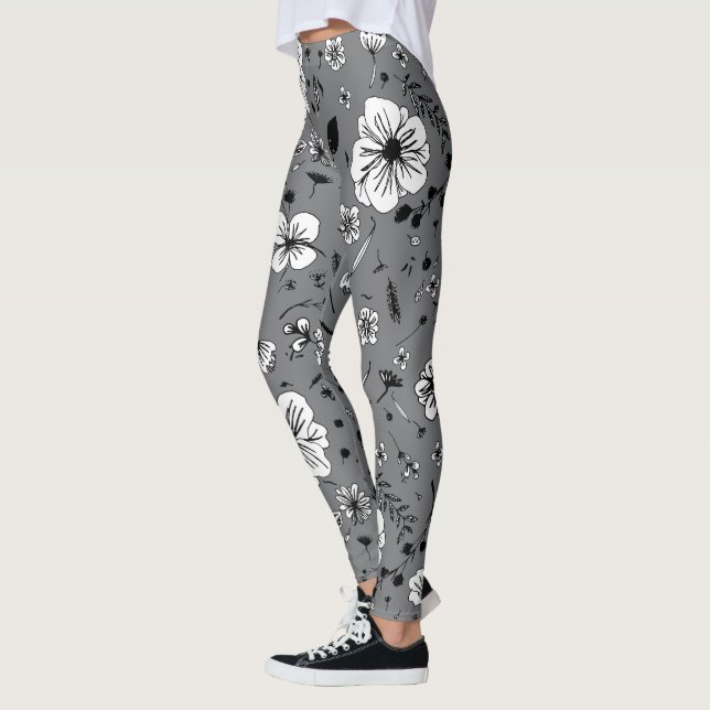 Legging Pernas de Cinza Floral (Esquerda)