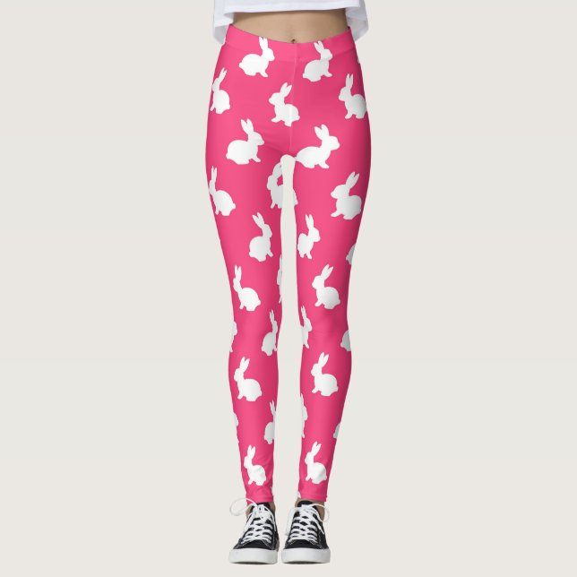 Legging Pernas de coelho rosa-quente e coelho branco (Frente)