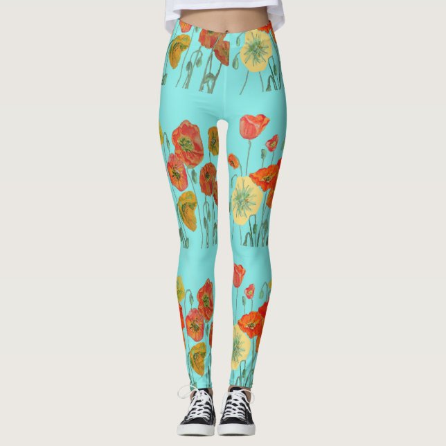 Legging Pernas de Cor de Água Laranja e Aqua Poppy (Frente)