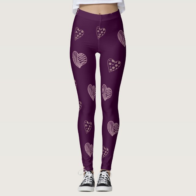 Legging Pernas de Corações de Dodle Roxo (Frente)