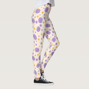 Legging Pernas de creme do Halloween com abóboras roxas