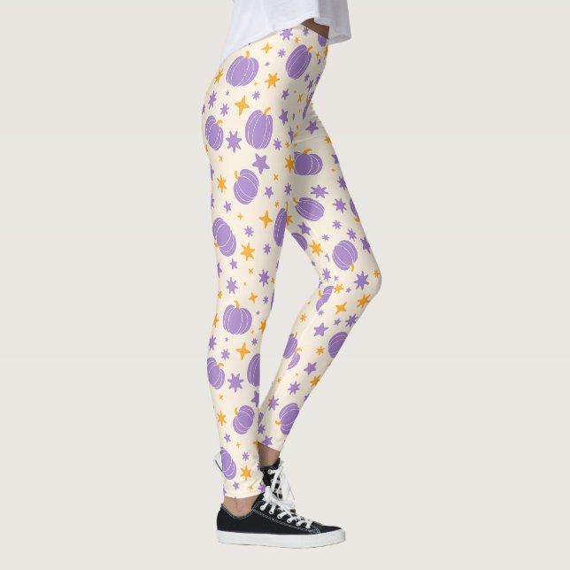 Legging Pernas de creme do Halloween com abóboras roxas (Direita)