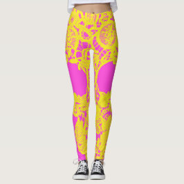Legging Pernas de crochê amarelas-rosa