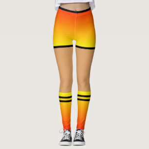 Legging Pernas de Curto Amarelo Laranja Meias Faixa Preta