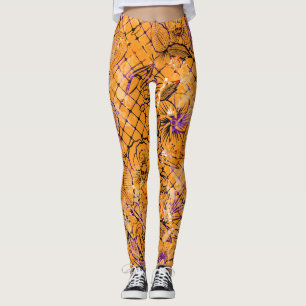 Legging Pernas de Dia das Bruxas de Padrão Laranja