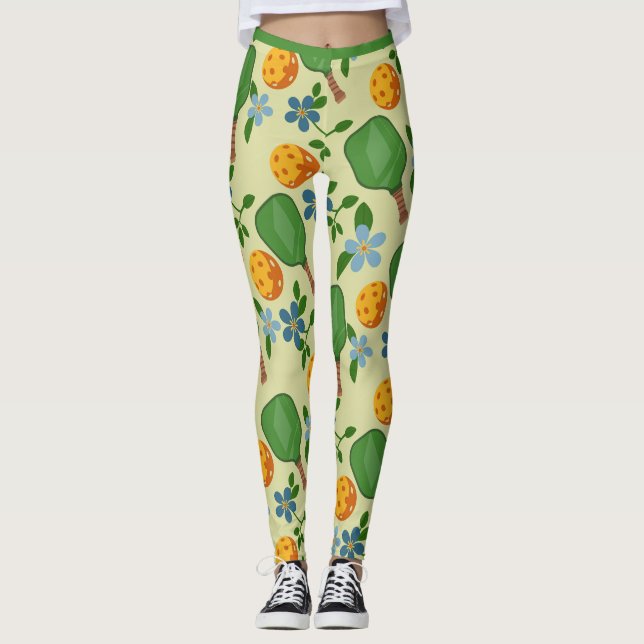 Legging Pernas De Diversão De Picleball Com Floral Vibrant (Frente)