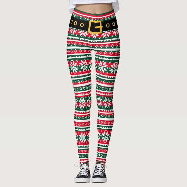 Legging Pernas de elfo de Natal engraçadas padrão nórdico  (Frente)