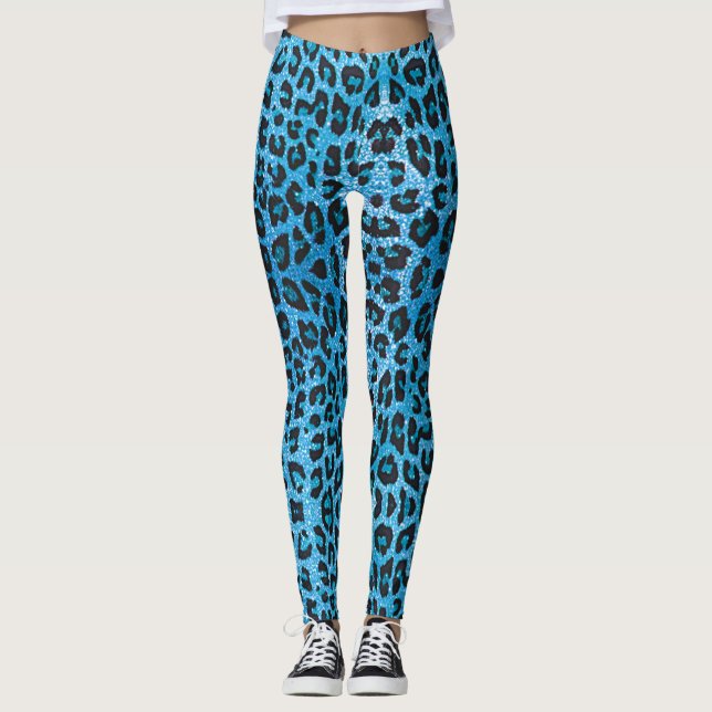 Legging Pernas de Faísca-do-Leopardo Azul (Frente)