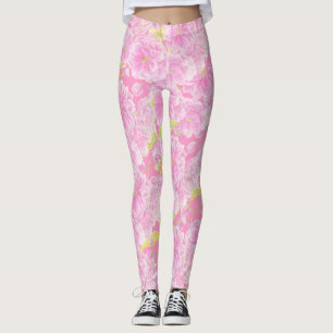 Legging Pernas de flor de flor dupla rosa
