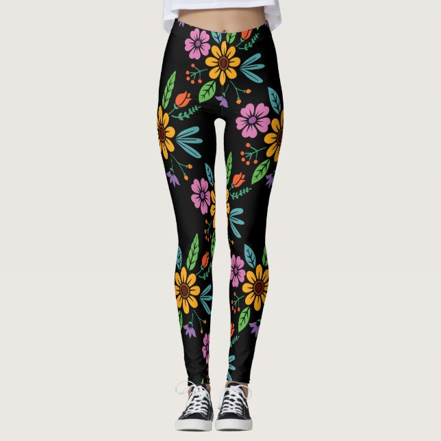 Legging Pernas de Flores Coloridas Grandes (Frente)