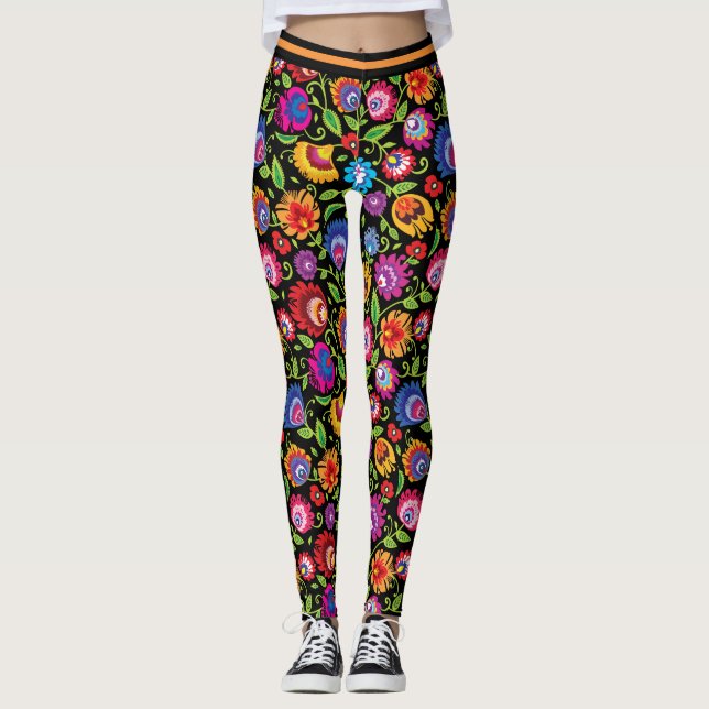Legging Pernas de flores folclóricas (Frente)