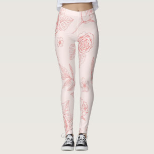 Legging pernas de flores rosa desenhadas à mão