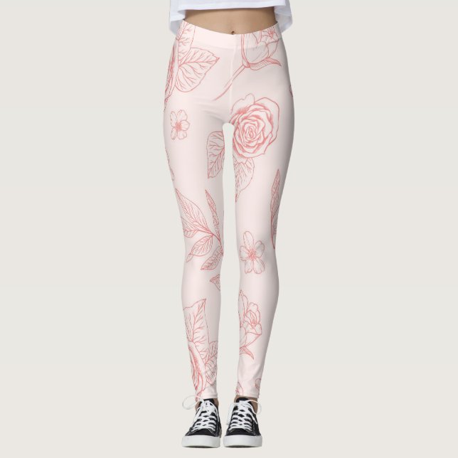 Legging pernas de flores rosa desenhadas à mão (Frente)