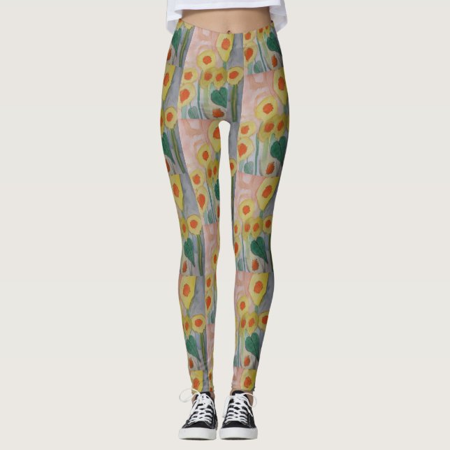 Legging Pernas de flores solares abstrato (Frente)