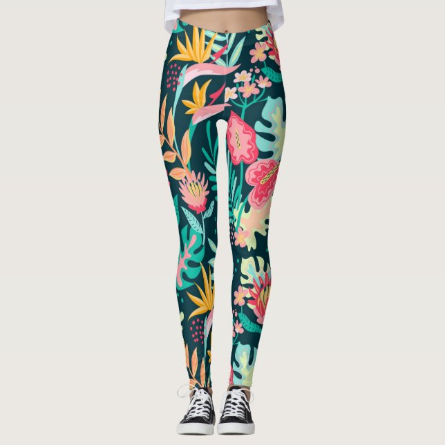 Legging Pernas de flores tropicais (Frente)