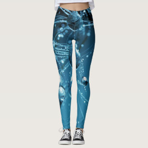 Legging Pernas de Gotas de Água Reflexa Fractais Azuis