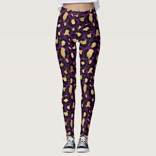 Legging Pernas de impressão de animais de leopardo roxo/ch (Frente)