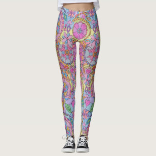 Legging Pernas de Impressão de Flor Coloridas
