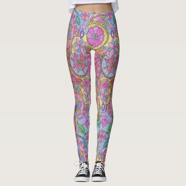 Legging Pernas de Impressão de Flor Coloridas (Frente)